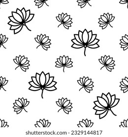 Lotus Flower Icon Seamless Pattern, Divine Flower Vector Art Illustration