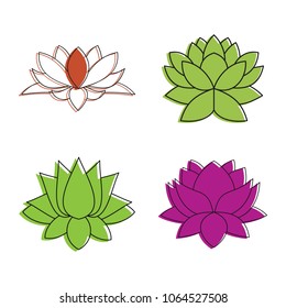 Lotus flower icon set. Color outline set of lotus flower vector icons for web design isolated on white background