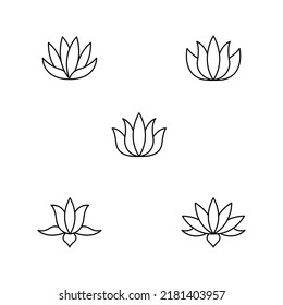 Lotus flower icon set. Editable vector stroke.