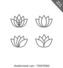 Lotus flower icon set in line art