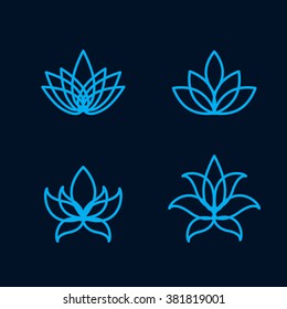 Lotus flower icon set for spa salon, yoga class or wellness industry. Vector