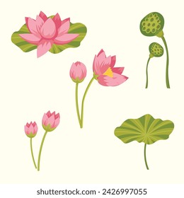 Conjunto de iconos de flor de loto. Ilustración vectorial del icono de la flor de loto.