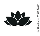 Lotus flower icon showcases a timeless and symbolic style, ideal for representing purity, spirituality, and harmony in both print and digital media
