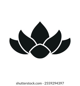 Lotus flower icon showcases a timeless and symbolic style, ideal for representing purity, spirituality, and harmony in both print and digital media