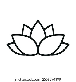 Lotus flower icon showcases a timeless and symbolic style, ideal for representing purity, spirituality, and harmony in both print and digital media