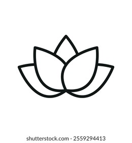 Lotus flower icon showcases a timeless and symbolic style, ideal for representing purity, spirituality, and harmony in both print and digital media