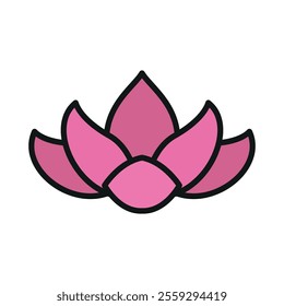 Lotus flower icon showcases a timeless and symbolic style, ideal for representing purity, spirituality, and harmony in both print and digital media