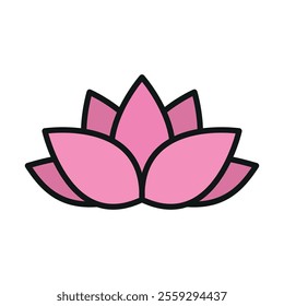 Lotus flower icon showcases a timeless and symbolic style, ideal for representing purity, spirituality, and harmony in both print and digital media