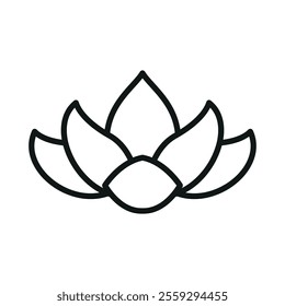 Lotus flower icon showcases a timeless and symbolic style, ideal for representing purity, spirituality, and harmony in both print and digital media