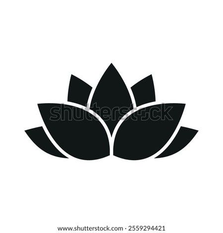 Lotus flower icon showcases a timeless and symbolic style, ideal for representing purity, spirituality, and harmony in both print and digital media