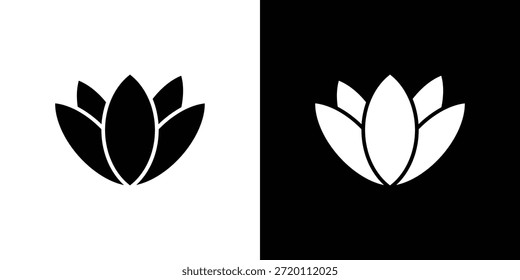 Icono de flor de loto ilustraciones gráficas planas simples. Vector de silueta blanco y negro