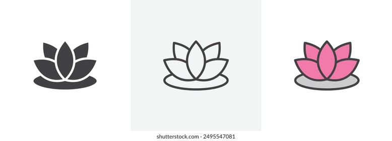 Lotus flower icon symbol collection on white background.