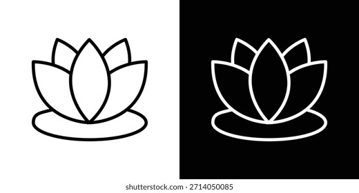 Ícone de flor de lótus em traçado fino e estilo plano.