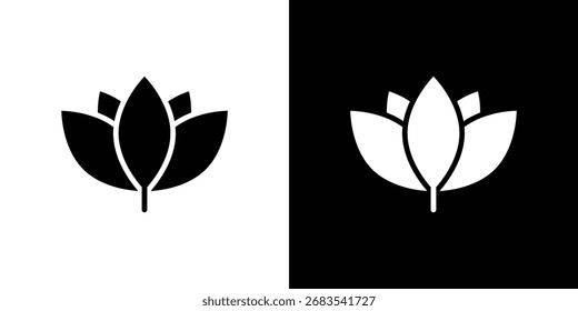 Gráficos de vetor de ícone de flor de lótus. Conjunto de vetor preto sólido plano