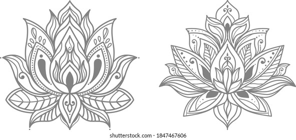 Lotus flower icon with vector linear illustration 
