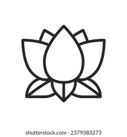 Lotus Flower Icon. Vector Linear Illustration of Purity, Enlightenment, and Spiritual Rebirth. Symbol of Harmony, Meditation, and Asian Culture. Emblem of Peace, Beauty, and Nature's Elegance.