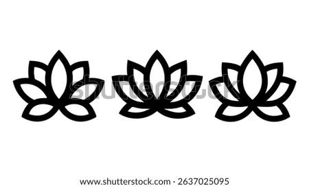 lotus flower icon vector outline black symbol minimalist spa yoga clipart design