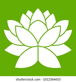 Lotus flower icon white isolated on green background. Vector illustration