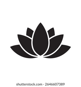 Lotus flower icon for a yoga and meditation spa representing spiritual wellness relaxation and natural beauty for a harmony lifestyle vector solid glyph icon