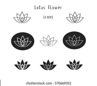 Lotus flower icons set. Minimalistic style. Isoladed objects.