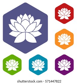 Lotus flower icons set rhombus in different colors isolated on white background