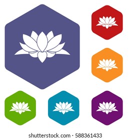 Lotus flower icons set rhombus in different colors isolated on white background