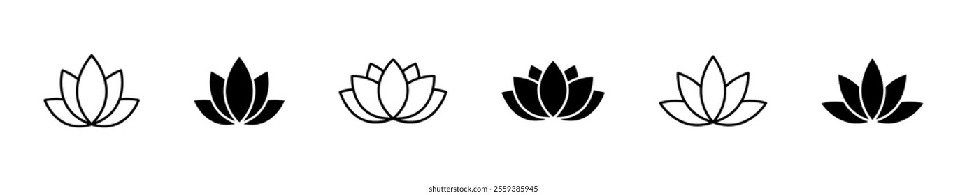 Lotus flower icons. Spa yoga concept filled symbols. Vector icons