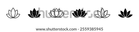 Lotus flower icons. Spa yoga concept filled symbols. Vector icons