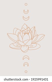 Lotus flower illustration vector design template Beige orange Line art Yoga wall art print Trendy contemporary style flyer card brochure Blossom art nature Social media floral background Neutral color