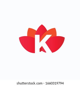 Lotus flower with initial Letter K Logo inside. Template design