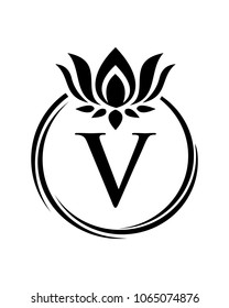 

Lotus flower with initial, logo, icon, vector
