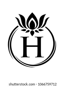 Lotus flower with initial, logo, icon, vector