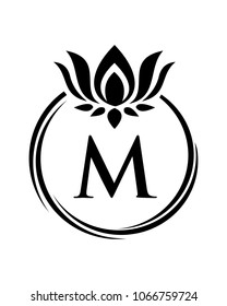 Lotus flower with initial, logo, icon, vector