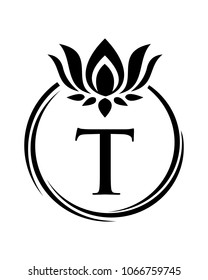 Lotus flower with initial, logo, icon, vector
