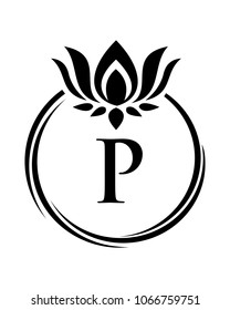 Lotus flower with initial, logo, icon, vector