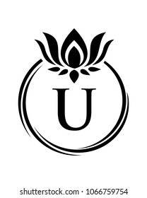 Lotus flower with initial, logo, icon, vector