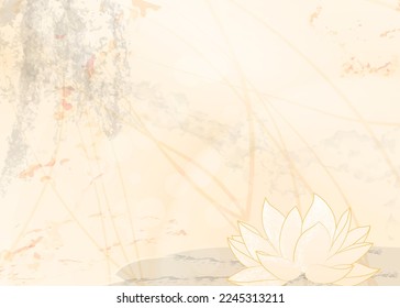 Flor de Lotus, papel texturado de lavado de tinta. Ilustración de estilo oriental para el uso de fondo.Se puede utilizar el diseño brillante en colores pastel para tarjetas o banner de vesak day, anuncio de meditación, plantilla de folleto