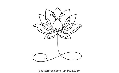 Lotus flower isolated on white background. Continuous one line drawing