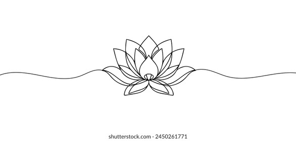 Lotus flower isolated on white background. Continuous one line drawing