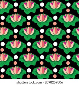 flor de loto y hoja con punto Diseño de patrón sin foco