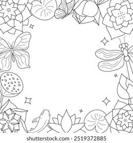 Flor e folha de lótus, ilustração botânica desenhada à mão com arte de linha em fundos brancos. Esboço Conjunto decorativo floral. desenhos de flor de lótus.

