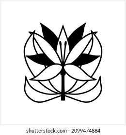 Lotusblume mit Blattsymbol einzeln. Skizze, Vektorgrafik. EPS10