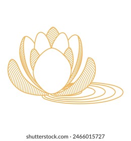Lotus flower with leaf outline hand drawn illustration. Dragon Boat Festival, Mid Autumn Festival, traditional holiday clip art, card, banner, poster element. Asian style design, isolated vector.