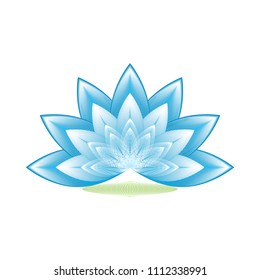 Lotus Flower light  blue and green leaf, profile on a white background, geometric pattern, vector.