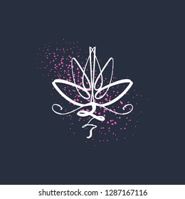 Lotus flower line art, harmony and Universe symbol, sacred geometry. Ayurveda and balance theme. Antistress picture. Isolated editable illustration. Icon for web and apps