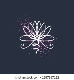 Lotus flower line art, harmony and Universe symbol, sacred geometry. Ayurveda and balance theme. Antistress picture. Isolated editable illustration. Icon for web and apps