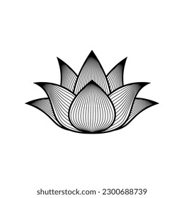 Ilustración de la línea de flores de Lotus. Arte abstracto de vectores en blanco y negro