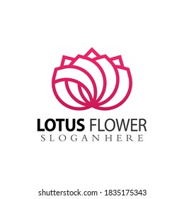 Lotus Flower with line art Logo design vector illustration