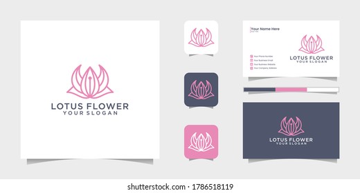 Lotus flower line art style logo design. yoga center, spa, beauty salon luxury logo. logo design, icon and business card