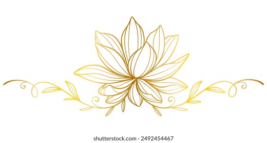 Lotus flower line art style with gold color Vector eps